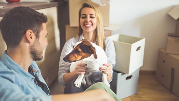 Mother and son with dog